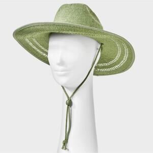 NEW Paper Straw Rancher Hat Green Women's L/XL Rope Band‎ Universal Thread Weave